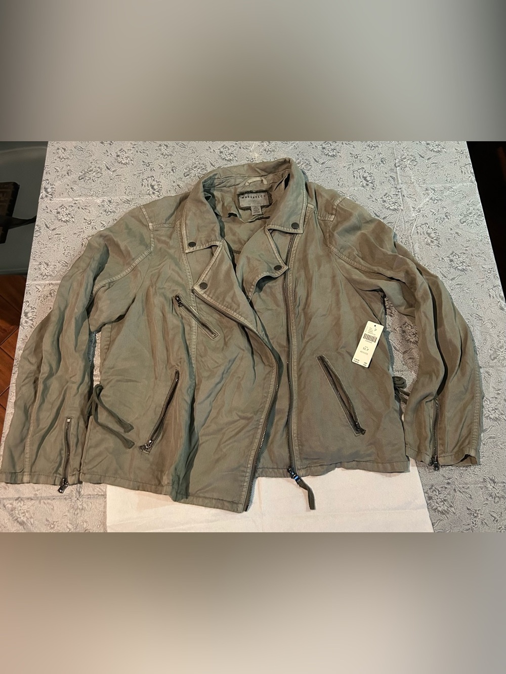 NWT Anthropologie Marrakech Ronika Draped Green Khaki Moto Jacket